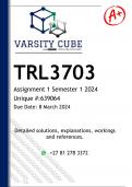 TRL3703 Assignment 1 (DETAILED ANSWERS) Semester 1 2024 (639064) - DISTINCTION GUARANTEED