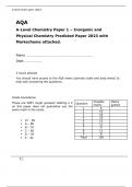 A-Level Chemistry Paper 1 – Inorganic and Physical Chemistry Predicted Paper 2023 with Marking scheme attached.