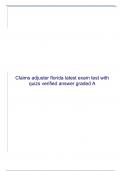 Claims Adjuster (Florida) latest Exam Test With Quizs & Verified Answer Graded A+