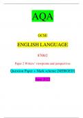 AQA GCSE ENGLISH LANGUAGE 8700/2 Paper 2 Writers’ viewpoints and perspectives Question Paper + Mark scheme [MERGED] June 2022