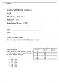AQA GCSE Combined Science Physics Paper 2 Higher Tier Predicted Paper 2023 Attached with Mark Scheme