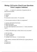 Biology 30 Practice Final Exam Questions With Complete Solutions