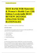 TEST BANK FOR Maternity & Women’s Health Care 12th Edition Lowdermilk BEST  REVIEW 2023/2024  UPDATED WITH  RATIONALES