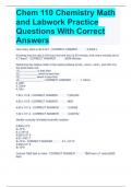 Chem 110 Chemistry Math and Labwork Practice Questions With Correct Answers