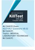 MLT(ASCP) Exam ASCP-MLT Questions V8.02 MLT(ASCP) Topics - MEDICAL LABORATORY TECHNICIAN - MLT(ASCP) 2023 Test Bank