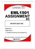 EML1501 ASSIGNMENT 03 DUE DATE 28JULY 2023
