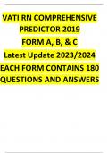 VATI RN COMPREHENSIVE PREDICTOR 2019  FORM A, B, & C  Latest Update 2023/2024 EACH FORM CONTAINS 180 QUESTIONS AND ANSWERS