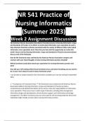 NR 541 Practice of Nursing Informatics (Summer 2023) Week 2 Assignment Discussion  The American Nurses Association described 13 functional areas in Nursing Informatics: Scope and Standards of Practice in its efforts to clarify what informatics nurse speci