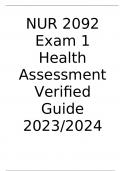   NUR 2092 Exam 1 Health Assessment Verified Guide 2023/2024
