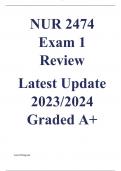NUR 2474 Exam 1 Review  Latest Update 2023/2024 Graded A+
