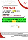 PVL2601 ASSIGNMENT 1 QUIZ MEMO - SEMESTER 2 - 2023 - UNISA - (IDISTINCTION GUARANTEED) – DUE DATE: - 15 AUGUST 2023