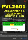 PVL2601 ASSIGNMENT 1 QUIZ MEMO - SEMESTER 2 - 2023 - UNISA - DUE DATE: - 15 AUGUST 2023 (100% PASS - GUARANTEED) 