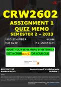 CRW2602 ASSIGNMENT 1 QUIZ MEMO - SEMESTER 2 - 2023 - UNISA - DUE DATE: - 25 AUGUST 2023 (100% PASS - GUARANTEED) 