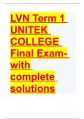 Final Exam- LVN Term 1| 59 questions| with complete solutions (Final exam- Term 1 study guide for Unitek)