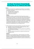 Test Bank -Psychiatric-Mental Health Nursing 9th edi. by Videbeck-2023-2024