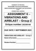 COURSE CODE UP: 202300108 ASSIGNMENT 6 – VIBRATIONS AND AIRBLAST – Group 2 Unique number: 202300108 DUE DATE:1 SEPTEMBER 2023