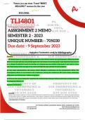 TLI4801 ASSIGNMENT 2 MEMO - SEMESTER 2 - 2023 - UNISA - (UNIQUE NUMBER: - 70503 ) (DISTINCTION GUARANTEED) – DUE DATE:- 9 SEPTEMBER 2023