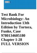 Test Bank For Microbiology: An Introduction 13th Edition by Tortora, Funke, Case 9780134605180 Chapter 1-28 FULL VERSION