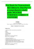 Test Bank for Neuroscience  6th Edition by DalePurvesa comprehensive study guide-2023/2024  VERIFIED CORRECT  ANSWERS