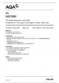 AQA AS HISTORY PAPER 2 2023 (7041/2E: The English Revolution, 1625–1660 Component 2E The origins of the English Civil War, 1625–1642)
