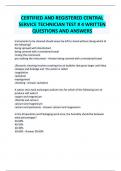 CERTIFIED AND REGISTERED CENTRAL SERVICE TECHNICIAN TEST # 4 WRITTEN QUESTIONS AND ANSWERS 