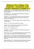 Alabama Fire College: Fire Inspector 1 Questions with Correct Solutions( Graded A+)