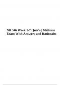 NR 546 Advanced Pharmacology; Week 1-7 Midterm Exam Questions With Answers 2023-2024 (Score 100%)