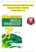 TEST BANK For Quick and Easy Medical Terminology 9th Edition By Peggy C. Leonard | Verified Chapter's 1 - 15 | Complete