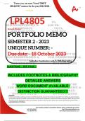 LPL4805 PORTFOLIO MEMO - OCT./NOV. 2023 - SEMESTER 2 - UNISA  - DUE 18 OCTOBER 2023 - DETAILED ANSWERS WITH FOOTNOTES & BIBLIOGRAPHY- DISTINCTION GUARANTEED! 