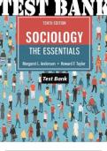 TEST BANK for Sociology: The Essentials 10th Edition Andersen Margaret. ISBN 9780357129012, ISBN 9780357128817 (Complete 16 Chapters).