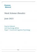 Pearson Edexcel GCE Psychology (8PS0) Paper 1 Social and Cognitive Psychology Marking scheme June 2023