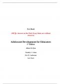 Test Bank For Adolescent Development for Educators 1st Edition by Allison Ryan, Timothy Urdan, Eric Anderman (All Chapters, 100% Original Verified, A+ Grade)