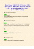 Final Exam: NR569/ NR 569 (Latest 2023/ 2024 Update) Differential Diagnosis in Acute Care Practicum Exam Review| 100% Correct- Chamberlain