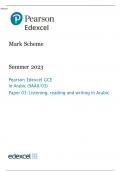Pearson Edexcel GCE In Arabic (9AA0/03) Paper 03 MARK SCHEME Summer 2023: Listening, reading and writing in Arabic