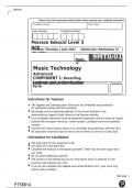 Pearson Edexcel Level 3 GCE Music Technology Advanced COMPONENT 1 JUNE 2023 QUESTION PAPER: Recording Logbook and authentication form