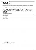AQA GCSE RELIGIOUS STUDIES (SHORT COURSE) 8061/1 Section 1: Buddhism Mark scheme June 2023