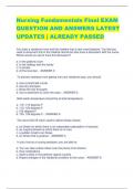 Nursing Fundamentals Final EXAM  QUESTION AND ANSWERS LATEST  UPDATES | ALREADY PASSED