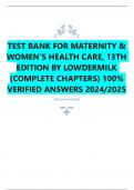 TEST BANK FOR MATERNITY &  WOMEN’S HEALTH CARE, 13TH  EDITION BY LOWDERMILK  (COMPLETE CHAPTERS) 100%  VERIFIED ANSWERS 2024/2025