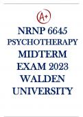 NRNP 6645 Psychotherapy: Week 6 Midterm Exam With Complete Solution - Verified Latest 2023 (Complete Rated A)