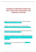 MARKETO CERTIFIED ASSOCIATE  (MCA) PRACTICE QUESTIONS AND  VERIFIED ANSWERS