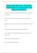Giant Eagle Pharmacy Technician  Qualification Exam Questions And  Answers Graded A+ 