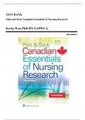 Test Bank - Polit and Beck Canadian Essentials of Nursing Research, 4th Edition (Woo, 2019), Chapter 1-18 | All Chapters
