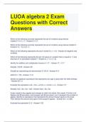 LUOA algebra 2 Exam Questions with Correct Answers
