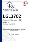 LGL3702 Assignment 1 (ANSWERS) Semester 1 2024 - DISTINCTION GUARANTEED