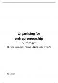 Organising for entrepreneurship - Summary: class 6, 7, 9 and BM canvas