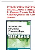   INTRODUCTION TO CLINICAL     PHARMACOLOGY 10TH EDITION   By Constance Visovsky Test Bank Complete Questions and  Correct  Answers