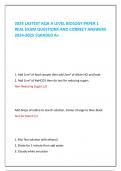 2024 LASTEST AQA A LEVEL BIOLOGY PAPER 1  REAL EXAM QUESTIONS AND CORRECT ANSWERS 2024-2025 |GRADED A+ 