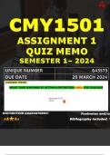 CMY1501 ASSIGNMENT 1 QUIZ MEMO - SEMESTER 1 - 2024 UNISA – DUE DATE: - 20 MARCH 2024 (DISTINCTION GUARANTEED!)
