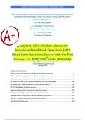 (complete) MLT-Medical Laboratory Technician Blood Bank Questions |MLT Blood Bank Questions Solved with Verified Answers for 2024/2025 Guide |Rated A+