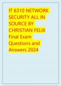IT 6310 NETWORK SECURITY ALL IN SOURCE BY CHRISTIAN FELIX Final Exam  Questions and  Answers 2024